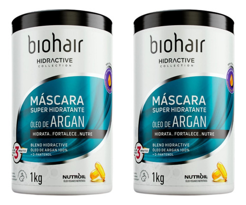 2 Máscara Super Hidratante Óleo De Argan Biohair 1kg