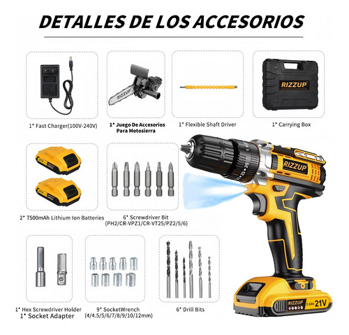 Kit Taladro Desatornillardor Inalambrico Electrico 2 Batería