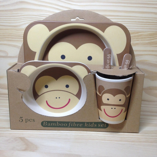 Kit de platos, tazas, cuberterías para niños, Healthy Bamboo Ia, 5 unidades, color mono