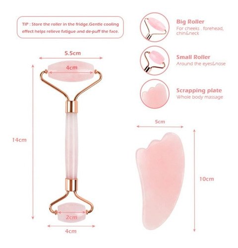 Rodillo Facial Jade Cuarzo Rosa Masajeador Estuche Deluxe