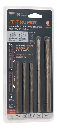 Juego De Brocas Para Concreto 5pzs Truper 102705