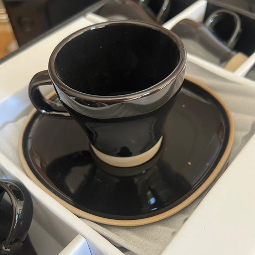 Juego De 6 Tazas De Cafe Con Plato Negro - Linea Mali