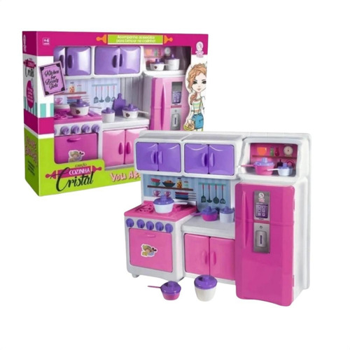 Imagem 1 de 10 de Cozinha Infantil Meninas Completa Coleção Cristal C/ Fogão