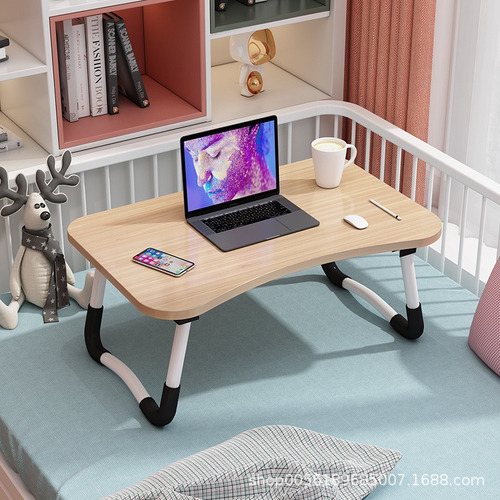Mesa De Cama Plegable C/ Luz Usb Porta Vaso Desayuno Bandeja Color Marrón claro
