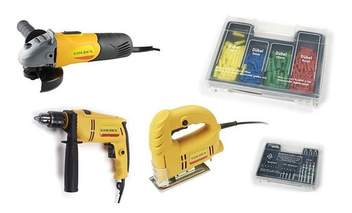 Kit Amoladora + Taladro + Caladora + C/acc. 550w Goldex *ub