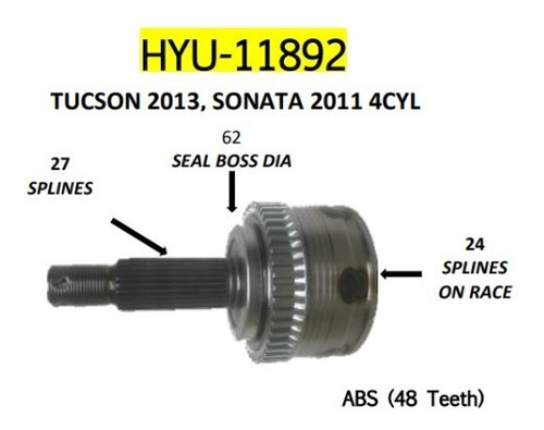 Junta Homocinética Hyundai Sonata 2011-12, 24 Int 27 Ext Abs