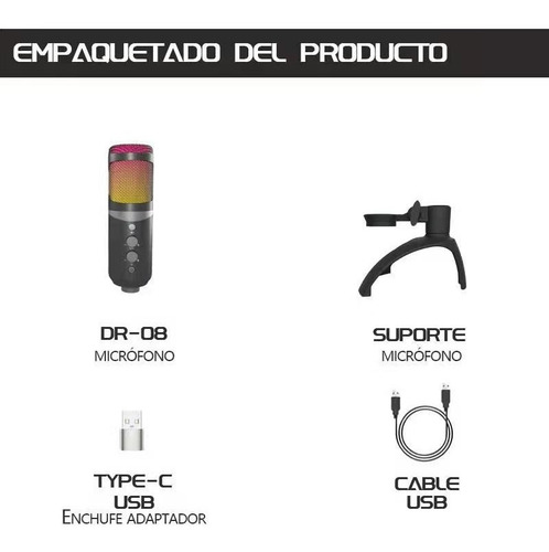 Microfono Rs Dr08 Condensador De Mesa Cardioide Usb Gamer