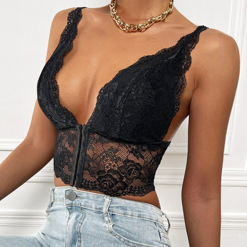 Camis Cortos De Encaje A La Moda Para Mujer, Que Se Envuelve