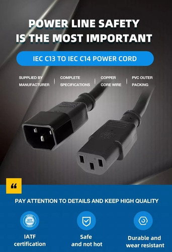 Cable Poder Para Ups Macho Hembra Pc Monitor 3mts
