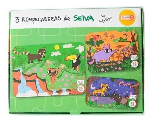Rompecabezas Selva Animales Kit 3 Puzzles 12 16 24 Pzs Niños