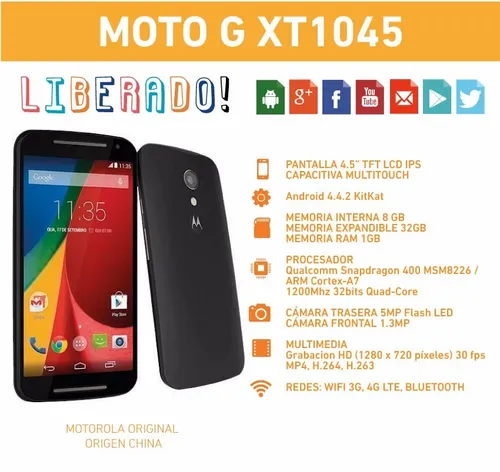 Motorola Moto G Xt1045 4g Lte Cam 8mpx Mem 8gb Quad Core