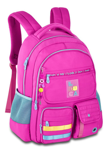 Mochila De Costas Luluca Pandinha Escolar Juvenil Meninas Cor Rosa Desenho Do Tecido Liso