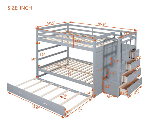 Dyncan Full Over Full Bunk Bed With Twin Size Trundle And