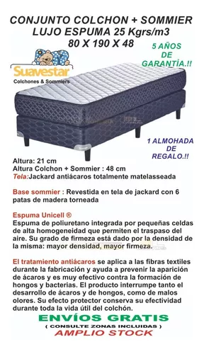 Colchon Y Sommier Suavestar Lujo 90 X 190 Alta Densidad