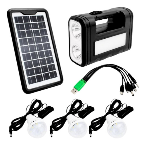 Kit Sistema Solar Portátil + Cabo Carregador 3 Lampadas Led 