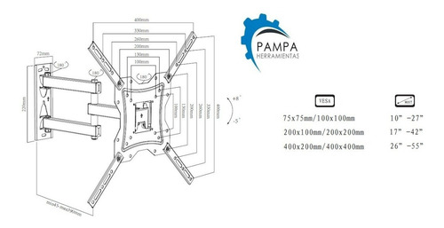 Imagen 3 de 8 de Soporte Pampa De Pared Para Tv / Monitor 17 A 55 Pulgadas