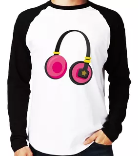Camiseta Raglan Headphone Rosa Longa