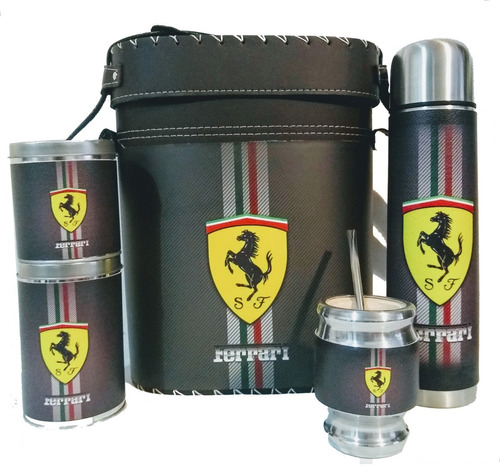 Set Matero Kit Completo Ferrari Termo 1 Litro De Acero Inox