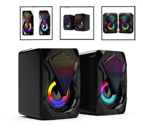 Bocinas Pc Con Control De Volumen Y Luces Rgb 3.5mm Elegate Negro