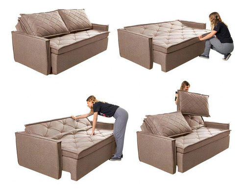 Cama inBox Sofá Bege Escuro Liso Sem Caixa Retrátil 1,65m Cama Inbox Loft. Linho