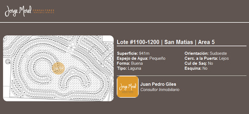 Lote Laguna #1100-1200 - San Matias - Area 5 - 941m2 #id 13648