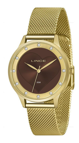 Relógio Feminino Lince Lrg4725l M1kx Dourado Fundo Marrom