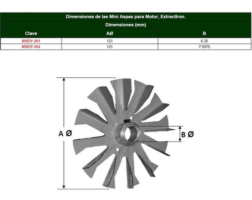Aspas Pequeñas Extracción Metal, Mxeiy-001, 4 3/4 Ø, 12 Aspa