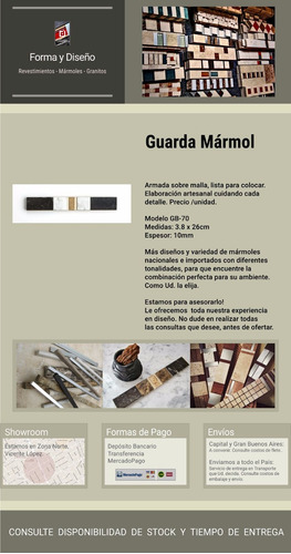 Guarda Mármol Gb70. Artesanal - Forma Y Diseño
