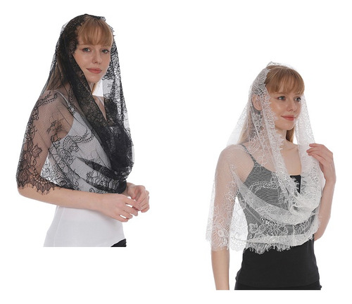 Mantilla De Encaje Velo De Iglesia, Velo Cabeza De Boda 2pcs