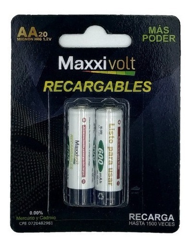 Pilas Recargables Doble A A Maxxivolt 600mah Blister Sellado