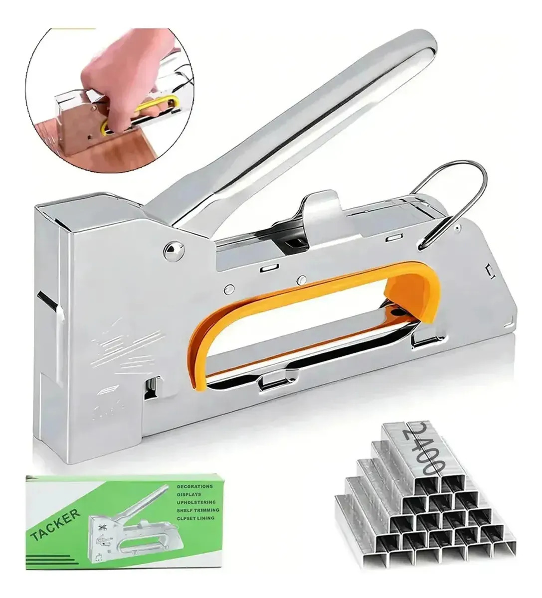 Engrapadora Manual de Uso Rudo con 2400 Grapas para Tapicería y Madera Profesional