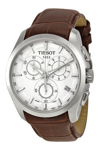 Reloj Tissot Couturier T035.617.16.051.00, material de bisel blanco o negro, correa de acero inoxidable, color de bisel marrón, color de bisel plateado, color de fondo blanco