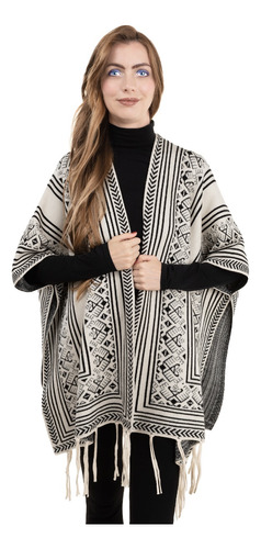 Poncho Capa Chal Largo Flecos Tejido Suave Tribal Boho Chic.