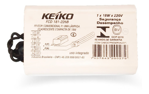 Reator Eletromagnético 18w 220v Para Lâmpada 2 Pinos Keiko