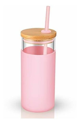 Vaso De Vidrio De 590ml Rosa Con Funda Protectora Silicona