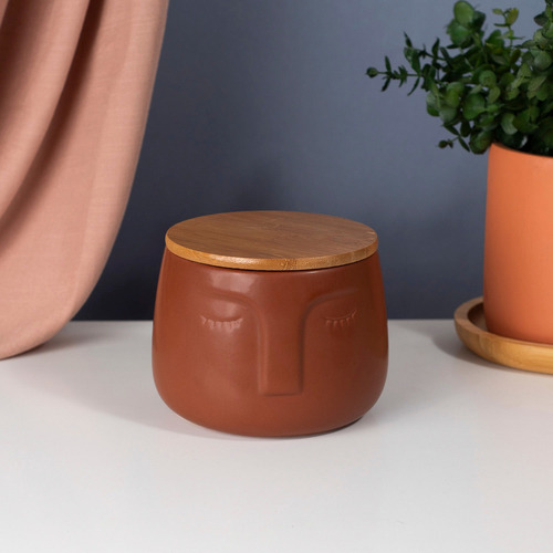 Pote Rosto Dolomita Com Tampa De Bambu - Oikos Cor Rosa-escuro Redonda