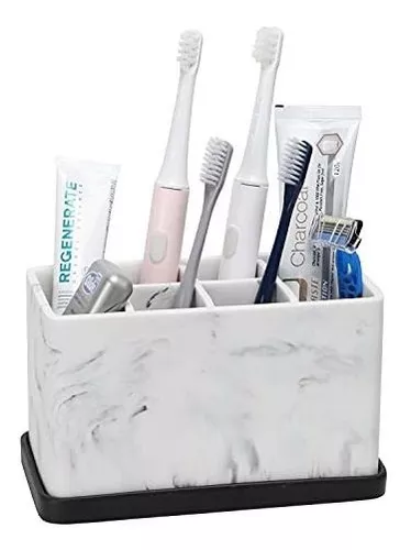zccz Soporte para cepillos de dientes, encimera con aspecto de mármol,  cepillo de dientes eléctrico, pasta de dientes, cepillo de maquillaje,  soporte