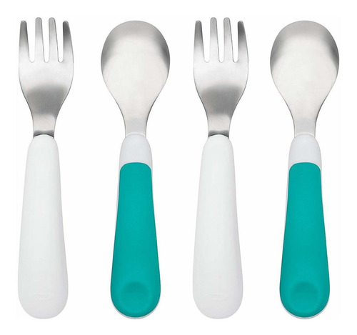 Imagen 1 de 6 de Oxo Tot Training Juego De Tenedor Y Cuchara Teal 2 Pack