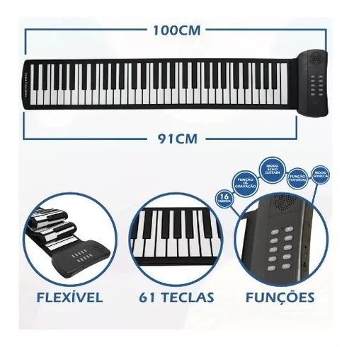 Teclado Musical Piano Digital em Silicone Flexivel Instrumento