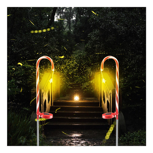 2x Led Navidad Bastón De Caramelo Solar Impermeable Para