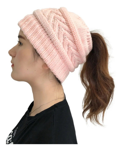 Gorro Con Abertura De Lana Para Cabello Largo Cola Mujer