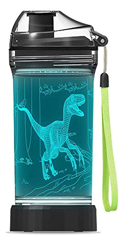 Botella De Agua Con Luz De Dinosaurio - 14 Oz Tritan Bpa