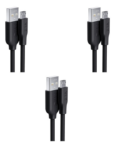 Kit De 3 Piezas Cable Micro Usb V8 Carga 2.1a Datos 1mt /e Color Negro