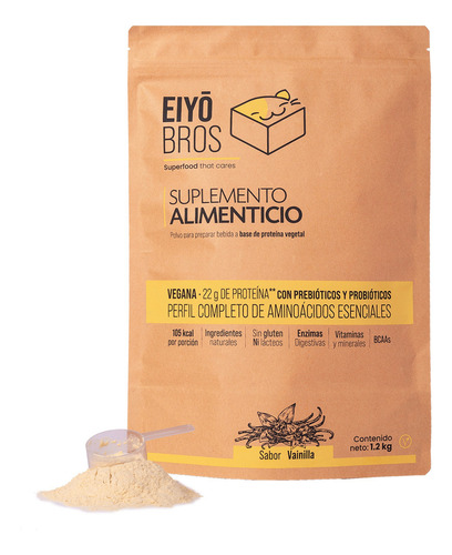 Proteína Vegana Eiyo Bros 1.2 Kg Vainilla 22 Gr Porción Eco
