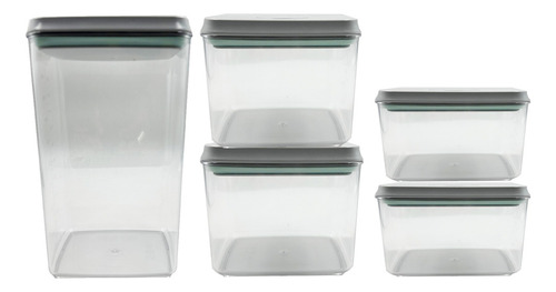 5 Frascos Con Tapa Tipo Pop Up Y Cucharas Medidoras Color Transparente