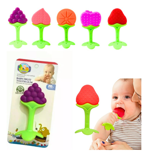 Mordedores De Silicona Frutas Para Bebé Color Frutilla Lisa