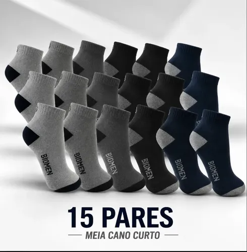 Kit 15 Pares Meia Cano Curto Baixo Conforto Original - R$ 43,99