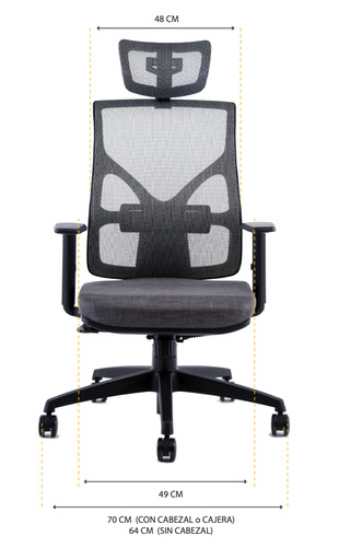Silla de escritorio Rolic Cool con apoyabrazos ajustables 1D base de nylon y apoyacabezas ergonómica gris y negra con tapizado de mesh y milenium