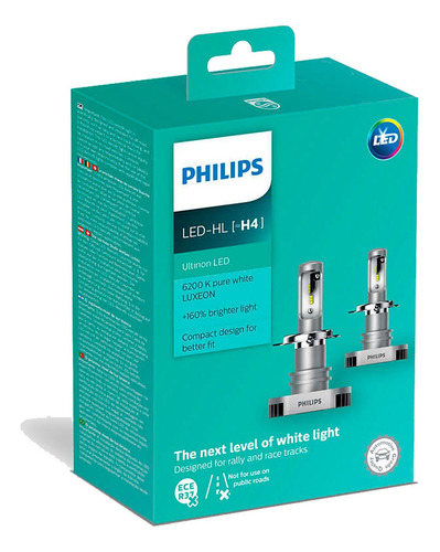 Par Lâmpada Philips Ultinon Led-hl H4 6200k +160%