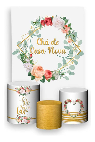 Painel Vertical + Trio Capas Chá Casa Nova Elegante Flor 12